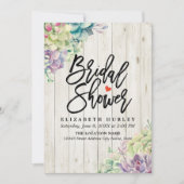 ブライダルシャワーエレガント多肉植物素朴木材 招待状 (正面)