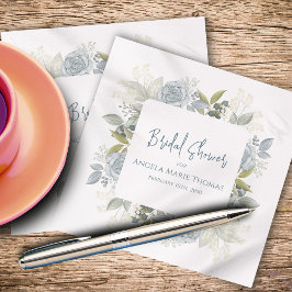 ブライダルシャワーエレガント書道ブルーフローラ スタンダードカクテルナプキン