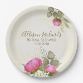 ブライダルシャワーエレガント水彩フローラ牡丹 ペーパープレート (正面)