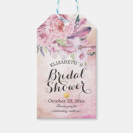 ブライダルシャワーエレガント水彩フローラ羽 ギフトタグ