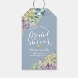 ブライダルシャワーエレガント水色多肉植物 ギフトタグ