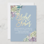 ブライダルシャワーエレガント水色多肉植物 招待状 (正面)