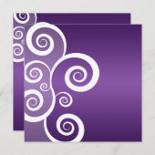 ブライダルシャワーエレガント白スワールパープル 招待状 (正面/裏面)