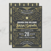 ブライダルシャワーエレガント金ゴールドグレーレトロアールデコ 招待状 (正面/裏面)