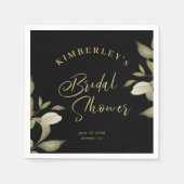 ブライダルシャワーエレガント金ゴールド黒フローラ スタンダードカクテルナプキン (正面)