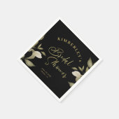 ブライダルシャワーエレガント金ゴールド黒フローラ スタンダードカクテルナプキン (角)