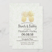 ブライダルシャワーエレガント金箔パイナップルカップル 招待状 (正面/裏面)