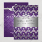 ブライダルシャワーエレガント（紋章の）フラ・ダ・リパープル 招待状 (正面/裏面)