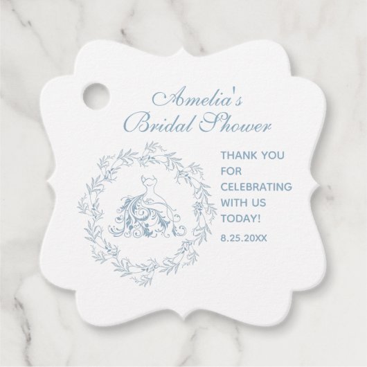 ブライダルシャワーエレガント – 青のお願い/ありがとうラベル フェイバータグ (正面)