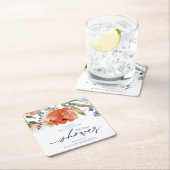 ブライダルシャワーオカラフルレンジ&ダスティブルー牡丹 スクエアペーパーコースター (インサイチュ)