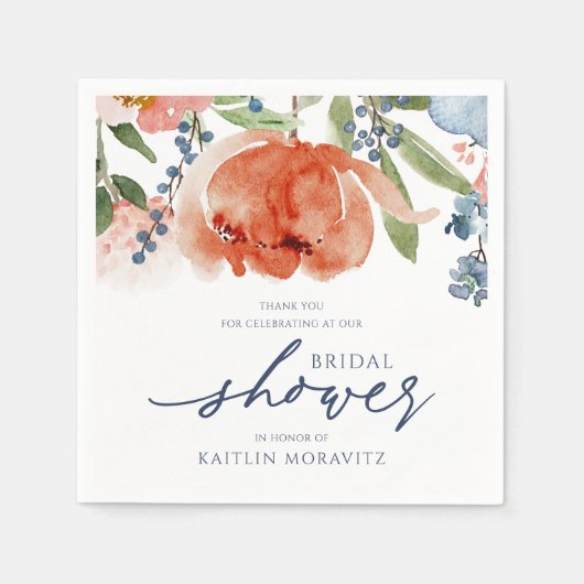 ブライダルシャワーオカラフルレンジ&ダスティブルー牡丹 スタンダードカクテルナプキン (正面)