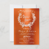 ブライダルシャワーオリーブリースバラ金ゴールドオレンジサンゴ 招待状 (正面)