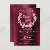 ブライダルシャワーオリーブリースバラ金ゴールドブルガンディーレッド 招待状 (正面/裏面)