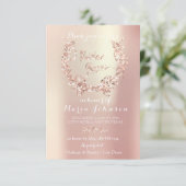 ブライダルシャワーオリーブリースピンクローズ金ゴールドパール 招待状 (スタンド正面)