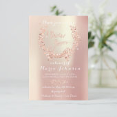 ブライダルシャワーオリーブリースピンクローズ金ゴールド 招待状 (スタンド正面)