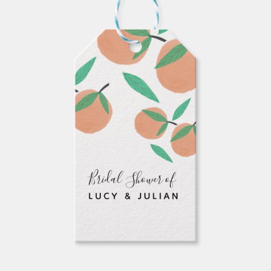 ブライダルシャワーオレンジ手描き植物学 ギフトタグ (正面)