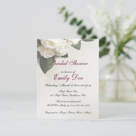 ブライダルシャワーカスタマイズホワイトローズ招待状 招待状 (スタンド正面)
