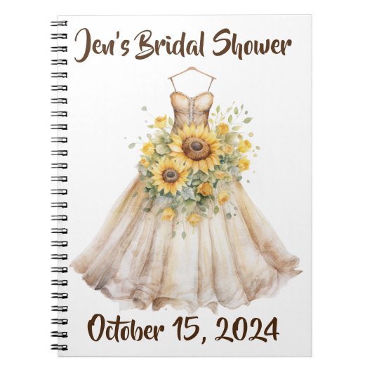ブライダルシャワーカスタムサンフラワードレスゲストブック ノートブック (正面)