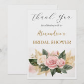 ブライダルシャワーカスタムピンクの花ありがとう サンキューカード (正面/裏面)