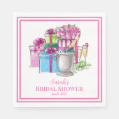 ブライダルシャワーカスタムピンクグリーンギフトシャンパーニュ スタンダードランチョンナプキン (正面)