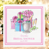 ブライダルシャワーカスタムピンクグリーンギフトシャンパーニュ スタンダードランチョンナプキン