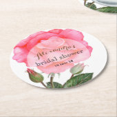 ブライダルシャワーカスタムピンクローズコースター ラウンドペーパーコースター (アングル)