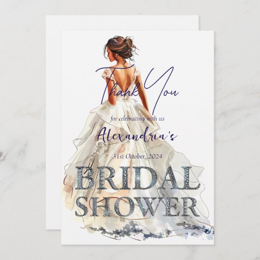 ブライダルシャワーカスタムブライドインホワイト サンキューカード (正面/裏面)