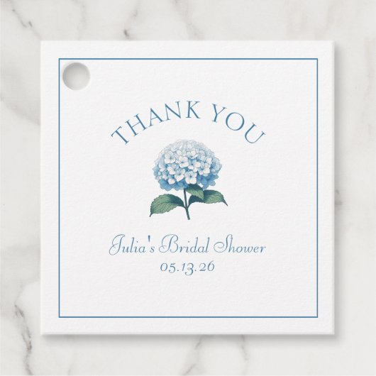 ブライダルシャワーカスタムブルーアジサイありがとう フェイバータグ (正面)