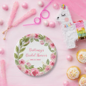 ブライダルシャワーカスタムワイルドピンクローズグリーンリー ペーパープレート (パーティー)