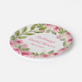 ブライダルシャワーカスタムワイルドピンクローズグリーンリー ペーパープレート (アングル)
