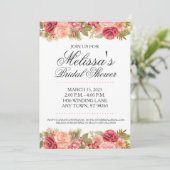 ブライダルシャワーカスタム招待状、ピンク及び金ゴールドバラ 招待状 (スタンド正面)