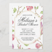 ブライダルシャワーカスタム招待状、水色フローラ 招待状 (正面/裏面)