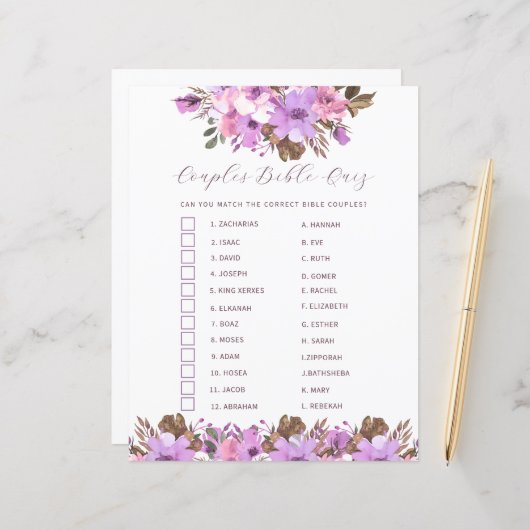 ブライダルシャワーカップルバイブルクイズ (正面/裏面インサイチュ)