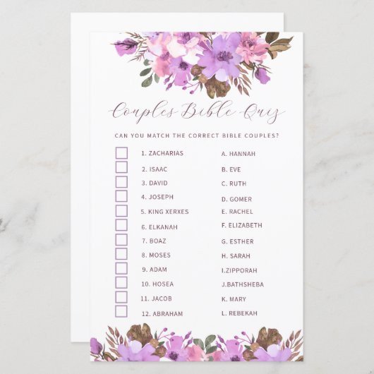 ブライダルシャワーカップルバイブルクイズ (正面/裏面)