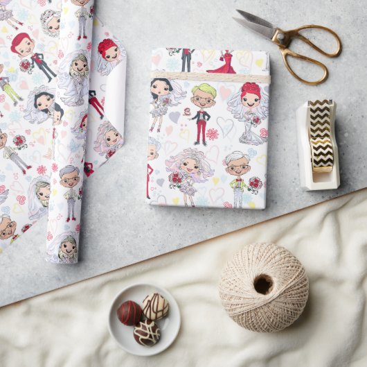 ブライダルシャワーカップル ラッピングペーパー (クラフト)