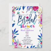 ブライダルシャワーカラフル明るいはっきりしたフローラ花 招待状 (正面)