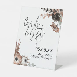 ブライダルシャワーカードとギフトサインほこりっぽいピンクのフローラ 台座サイン