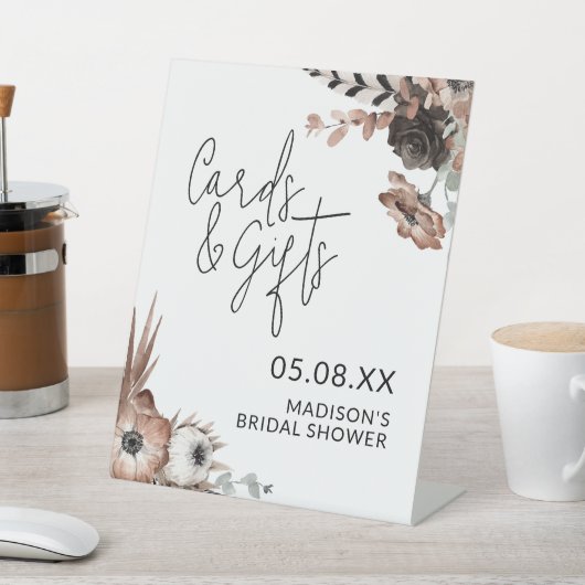 ブライダルシャワーカードとギフトサインほこりっぽいピンクのフローラ 台座サイン (インサイチュ)
