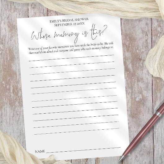 ブライダルシャワーカード付き白黒ゲーム 招待状