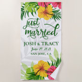 ブライダルシャワーギフト、たった今結婚しました、ミセス ビーチタオル (正面)