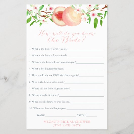 ブライダルシャワークイズ、編集可能な質問ゲームカード チラシ (正面)