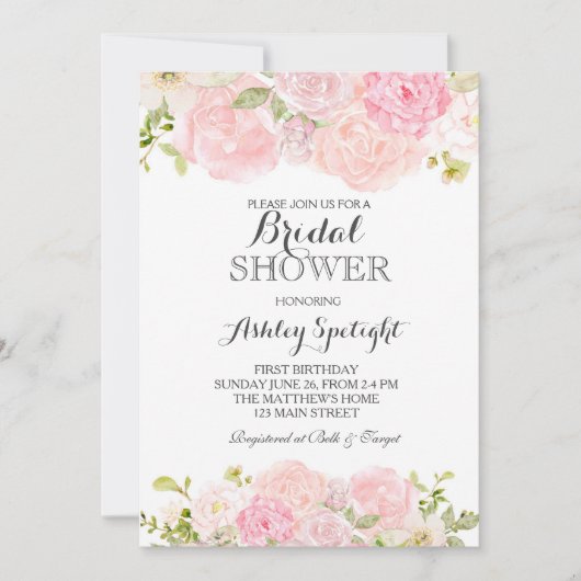 ブライダルシャワークリーム美しいフローラ招待状、 招待状 (正面)