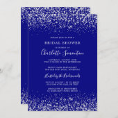 ブライダルシャワーグリッターシルバーネイビーブルーグラム 招待状 (正面/裏面)