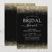 ブライダルシャワーグリッターブラック金ゴールド ガーリー 招待状 (正面/裏面)
