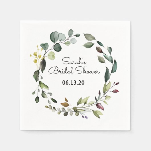 ブライダルシャワーグリーンつる植物ナプキンリース スタンダードカクテルナプキン (正面)