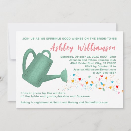ブライダルシャワーグリーンウォーターリングカンハート招待状 招待状 (正面)