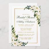 ブライダルシャワーグリーンウォーター色フローラ金ゴールド招待状 招待状 (正面/裏面)