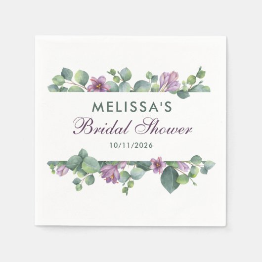 ブライダルシャワーグリーンパープルユーカリプスグリーン スタンダードカクテルナプキン (正面)