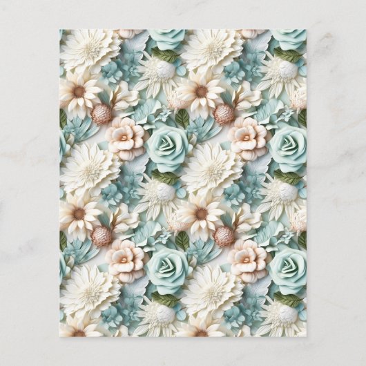 ブライダルシャワーグリーンホワイトフローラ予算の招待 (裏面)