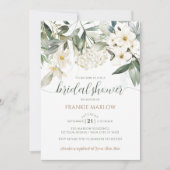 ブライダルシャワーグリーンリーホワイトフローラ水彩色 招待状 (正面)